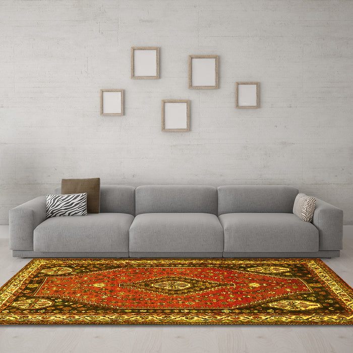 Machine Washable Persian Yellow Traditional Rug in a Living Room, wshtr912yw