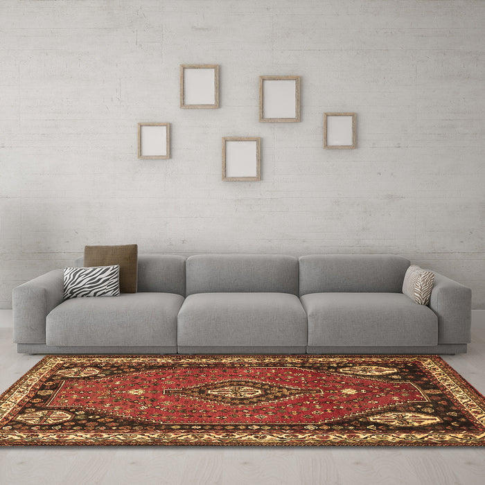Machine Washable Persian Brown Traditional Rug in a Living Room,, wshtr912brn