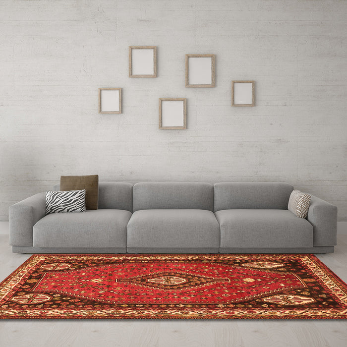 Machine Washable Persian Orange Traditional Area Rugs in a Living Room, wshtr912org