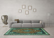 Machine Washable Persian Turquoise Traditional Area Rugs in a Living Room,, wshtr912turq