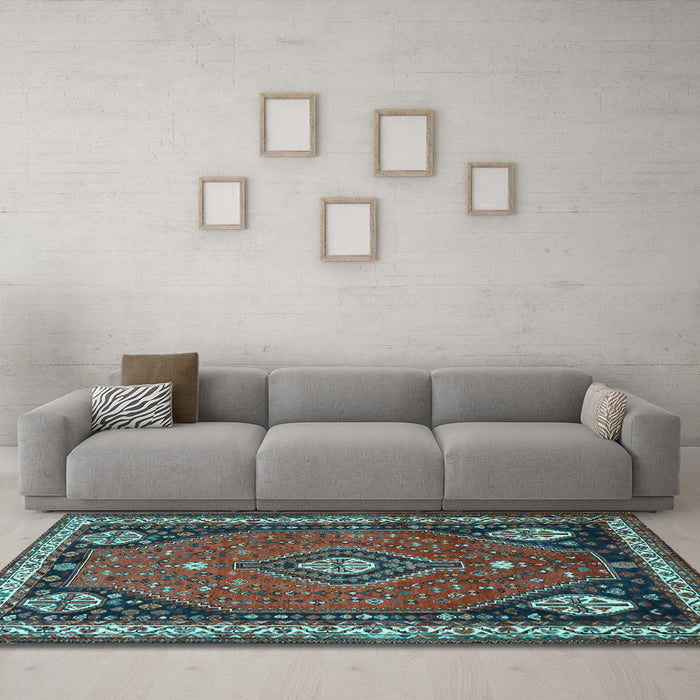 Machine Washable Persian Light Blue Traditional Rug in a Living Room, wshtr912lblu
