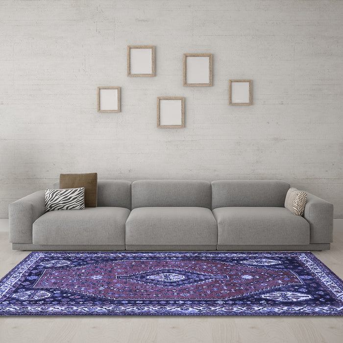 Machine Washable Persian Blue Traditional Rug in a Living Room, wshtr912blu