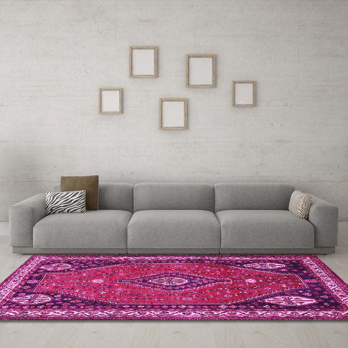 Machine Washable Persian Pink Traditional Rug in a Living Room, wshtr912pnk