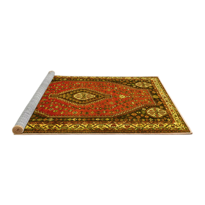 Sideview of Machine Washable Persian Yellow Traditional Rug, wshtr912yw