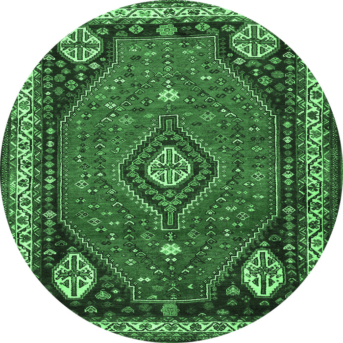 Round Persian Emerald Green Traditional Rug, tr912emgrn