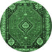 Round Persian Emerald Green Traditional Rug, tr912emgrn