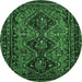 Round Machine Washable Persian Emerald Green Traditional Area Rugs, wshtr913emgrn