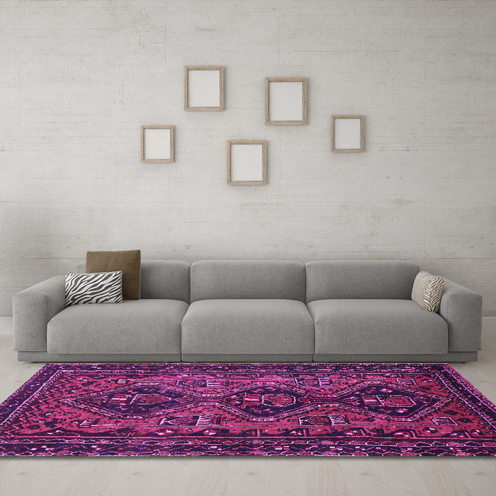 Machine Washable Persian Purple Traditional Area Rugs in a Living Room, wshtr913pur