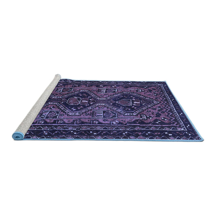 Sideview of Machine Washable Persian Blue Traditional Rug, wshtr913blu