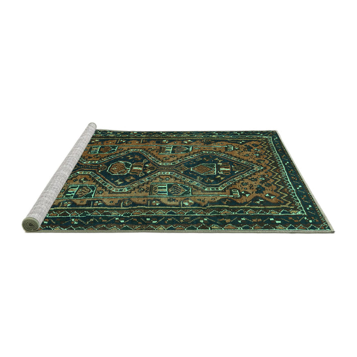 Sideview of Machine Washable Persian Turquoise Traditional Area Rugs, wshtr913turq