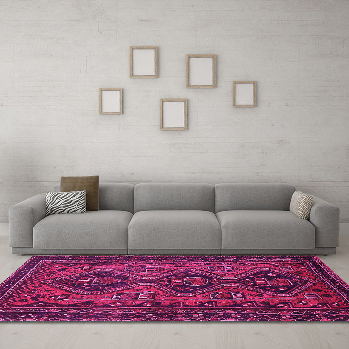 Machine Washable Persian Pink Traditional Rug in a Living Room, wshtr913pnk