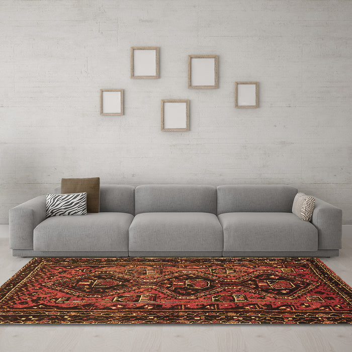 Machine Washable Persian Brown Traditional Rug in a Living Room,, wshtr913brn