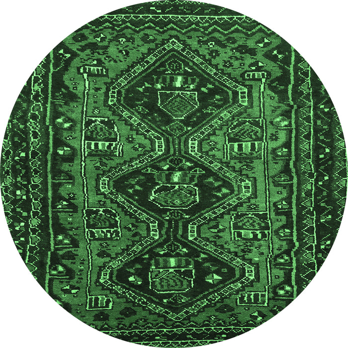 Round Persian Emerald Green Traditional Rug, tr913emgrn