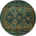 Round Machine Washable Persian Turquoise Traditional Area Rugs, wshtr913turq