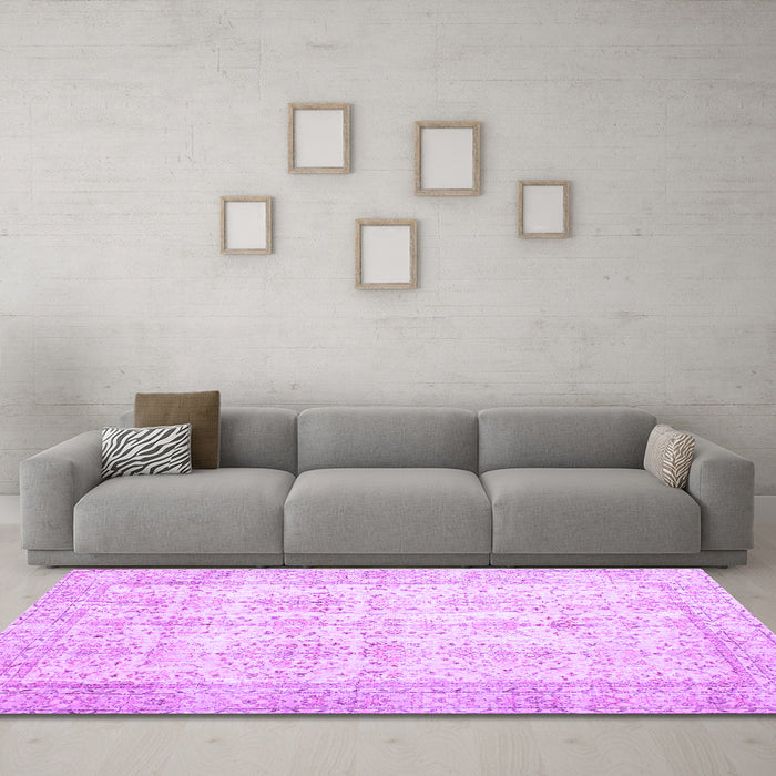 Machine Washable Persian Purple Traditional Area Rugs in a Living Room, wshtr914pur