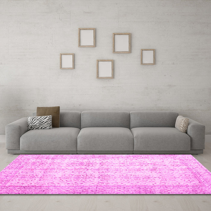 Machine Washable Persian Pink Traditional Rug in a Living Room, wshtr914pnk