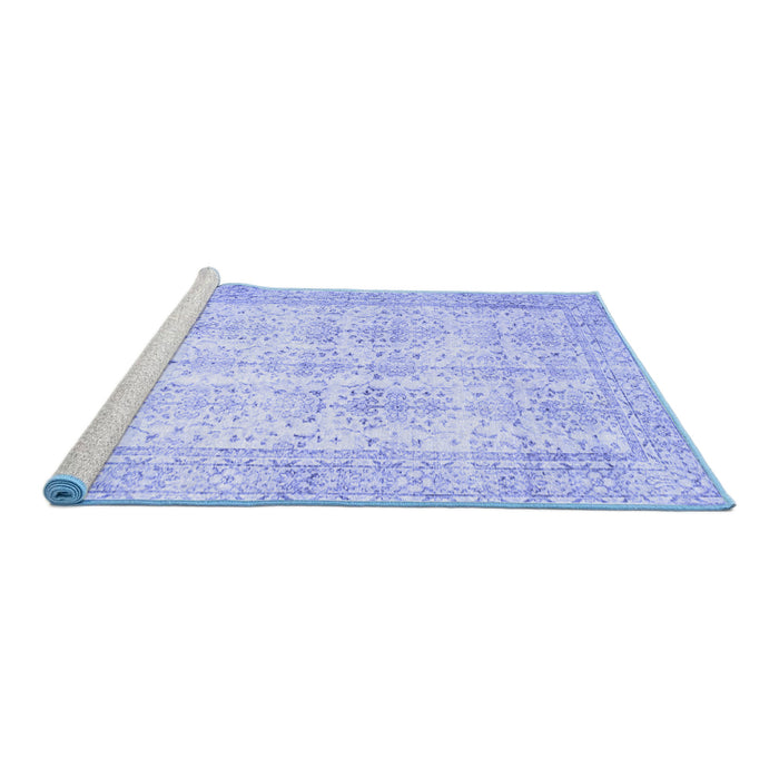 Sideview of Machine Washable Persian Blue Traditional Rug, wshtr914blu