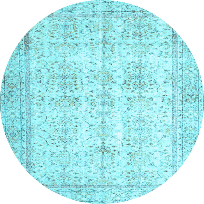 Round Machine Washable Persian Light Blue Traditional Rug, wshtr914lblu