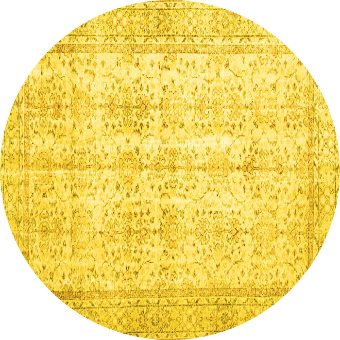Round Machine Washable Persian Yellow Traditional Rug, wshtr914yw