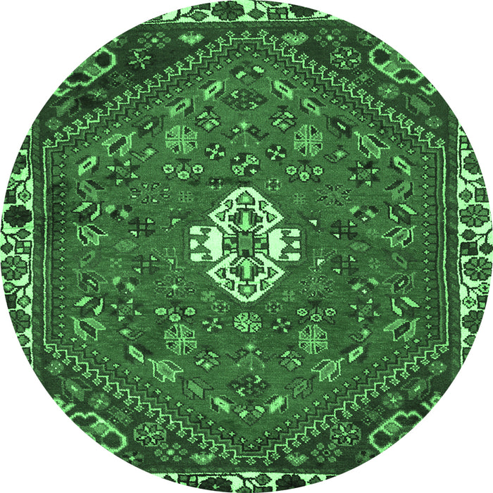Round Machine Washable Persian Emerald Green Traditional Area Rugs, wshtr915emgrn
