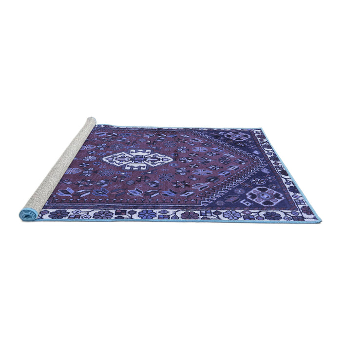 Sideview of Machine Washable Persian Blue Traditional Rug, wshtr915blu