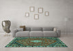Machine Washable Persian Turquoise Traditional Area Rugs in a Living Room,, wshtr915turq