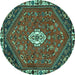 Round Machine Washable Persian Turquoise Traditional Area Rugs, wshtr915turq