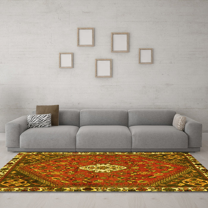 Machine Washable Persian Yellow Traditional Rug in a Living Room, wshtr915yw