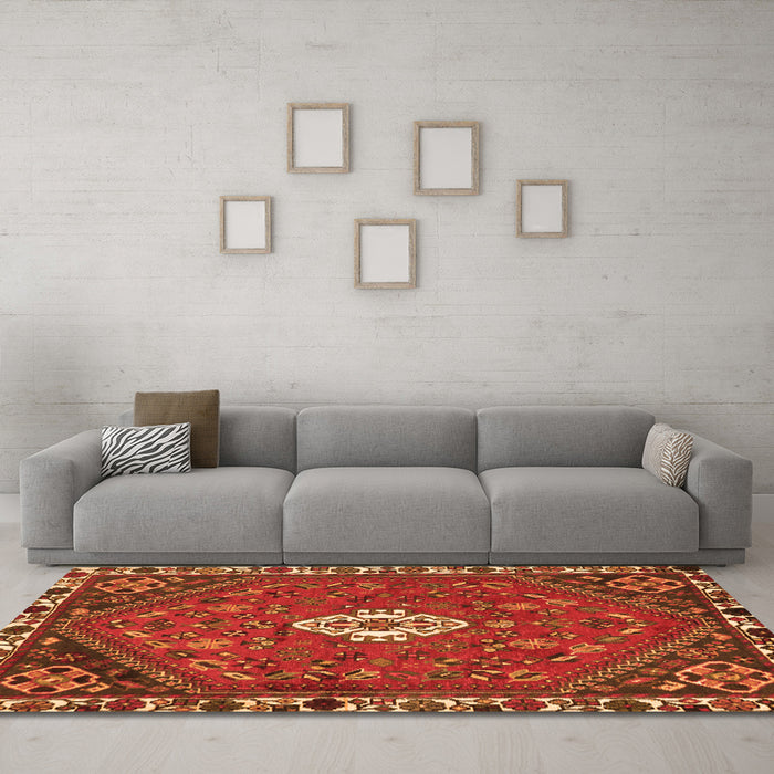 Machine Washable Persian Orange Traditional Area Rugs in a Living Room, wshtr915org