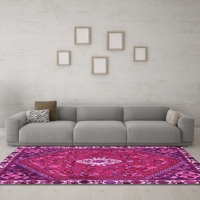 Machine Washable Persian Pink Traditional Rug in a Living Room, wshtr915pnk