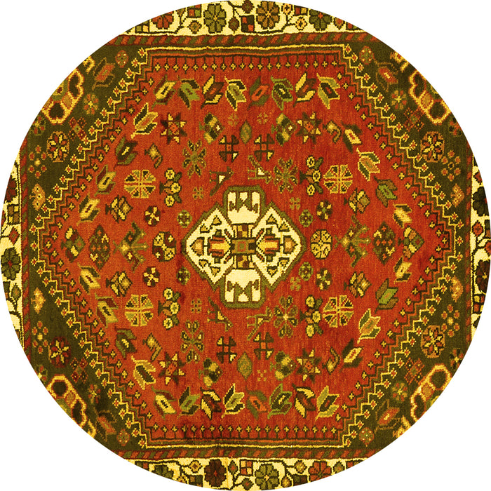 Round Machine Washable Persian Yellow Traditional Rug, wshtr915yw
