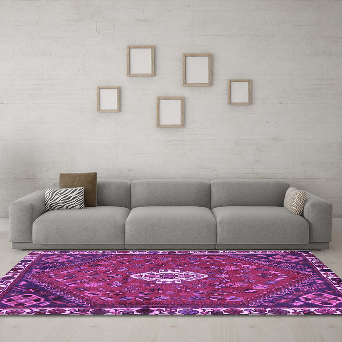 Machine Washable Persian Purple Traditional Area Rugs in a Living Room, wshtr915pur