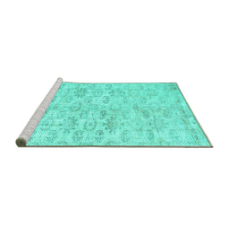 Sideview of Machine Washable Persian Turquoise Traditional Area Rugs, wshtr916turq