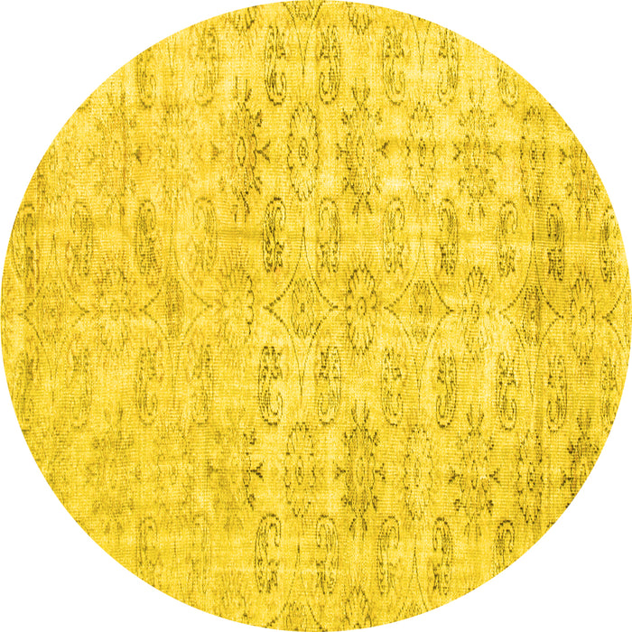 Round Persian Yellow Traditional Rug, tr916yw