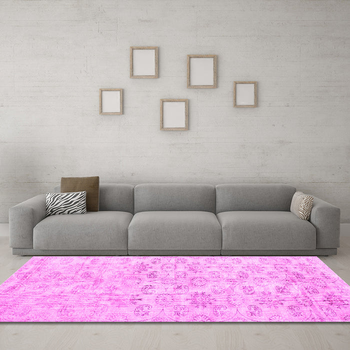 Machine Washable Persian Pink Traditional Rug in a Living Room, wshtr916pnk
