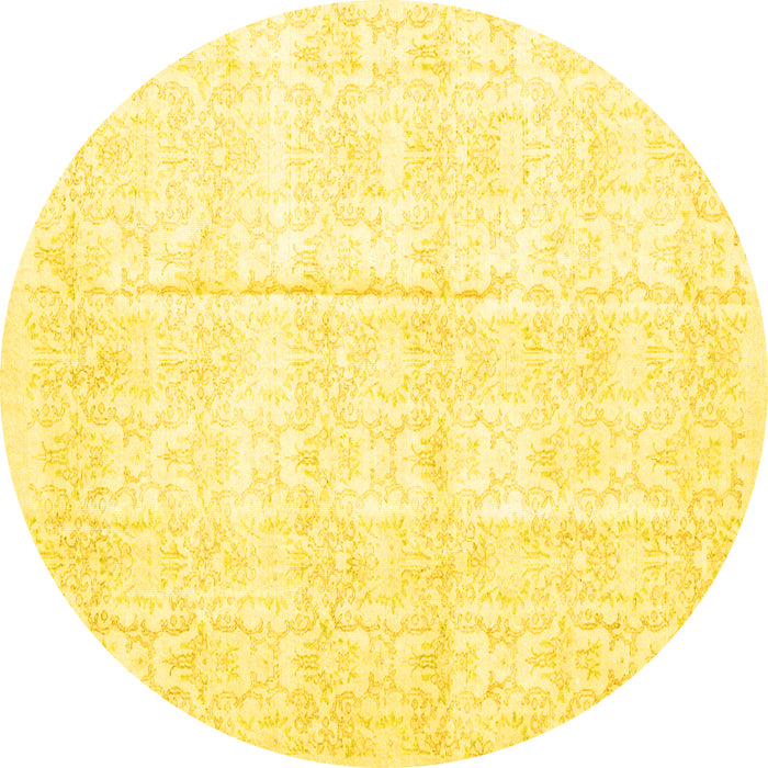Round Persian Yellow Traditional Rug, tr917yw