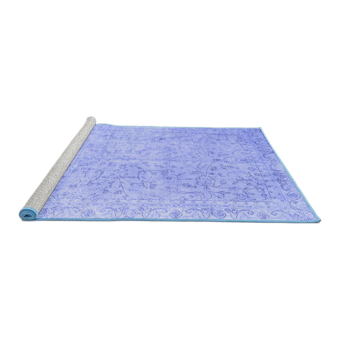 Sideview of Machine Washable Persian Blue Traditional Rug, wshtr918blu