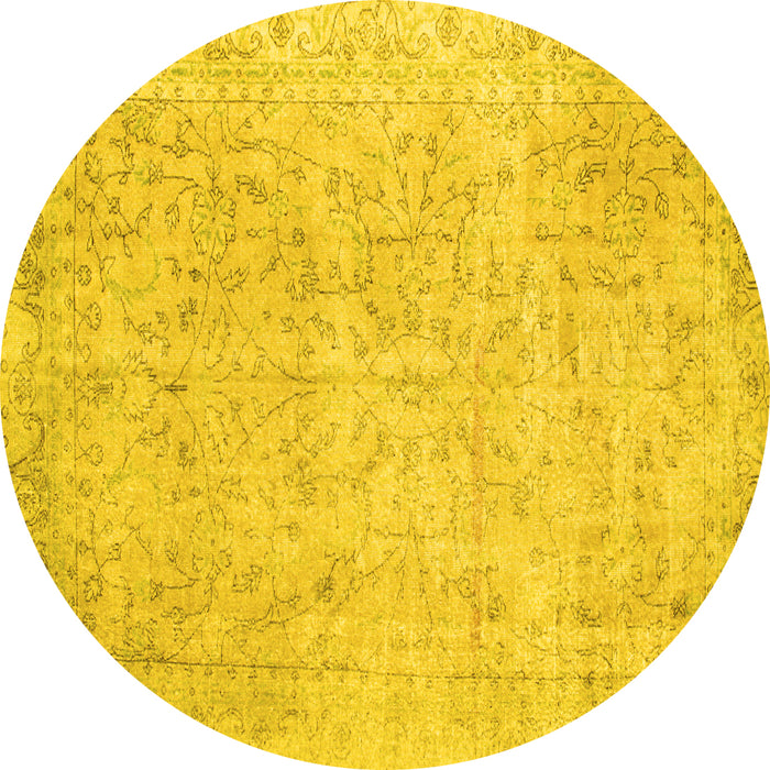 Round Machine Washable Persian Yellow Traditional Rug, wshtr918yw