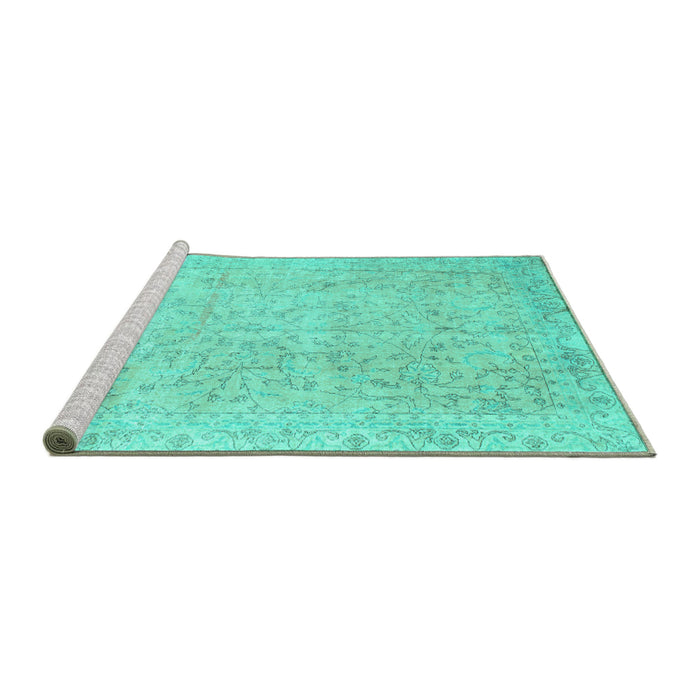 Sideview of Machine Washable Persian Turquoise Traditional Area Rugs, wshtr918turq