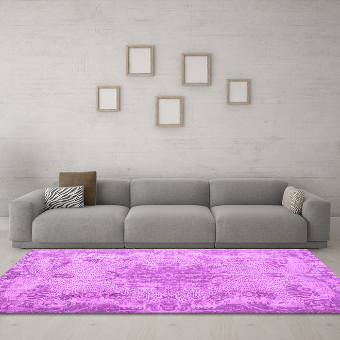 Machine Washable Persian Purple Traditional Area Rugs in a Living Room, wshtr919pur