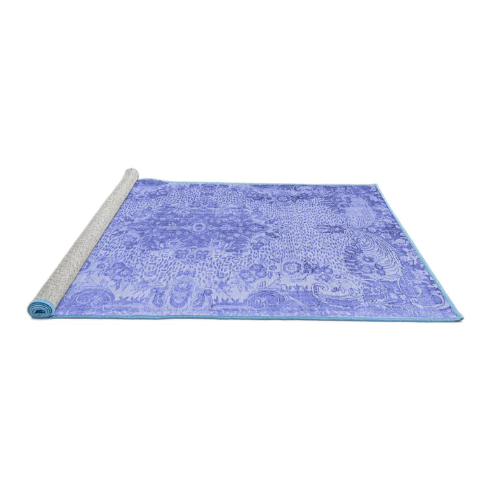 Sideview of Machine Washable Persian Blue Traditional Rug, wshtr919blu