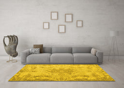Machine Washable Persian Yellow Traditional Rug in a Living Room, wshtr919yw