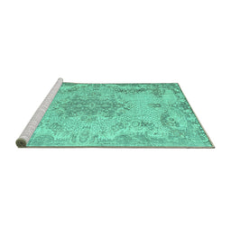 Sideview of Machine Washable Persian Turquoise Traditional Area Rugs, wshtr919turq