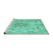 Sideview of Machine Washable Persian Turquoise Traditional Area Rugs, wshtr919turq