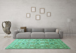 Machine Washable Persian Turquoise Traditional Area Rugs in a Living Room,, wshtr91turq