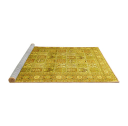 Sideview of Machine Washable Persian Yellow Traditional Rug, wshtr91yw