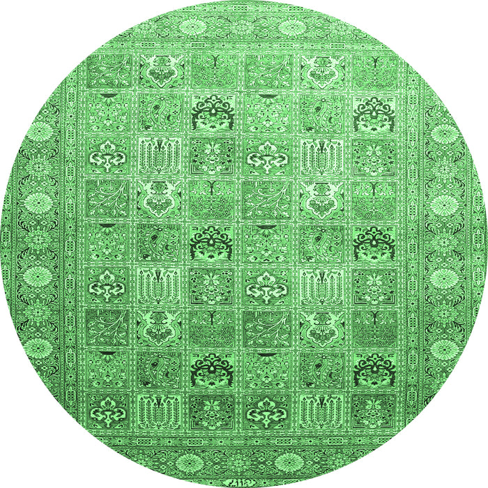 Round Machine Washable Persian Emerald Green Traditional Area Rugs, wshtr91emgrn