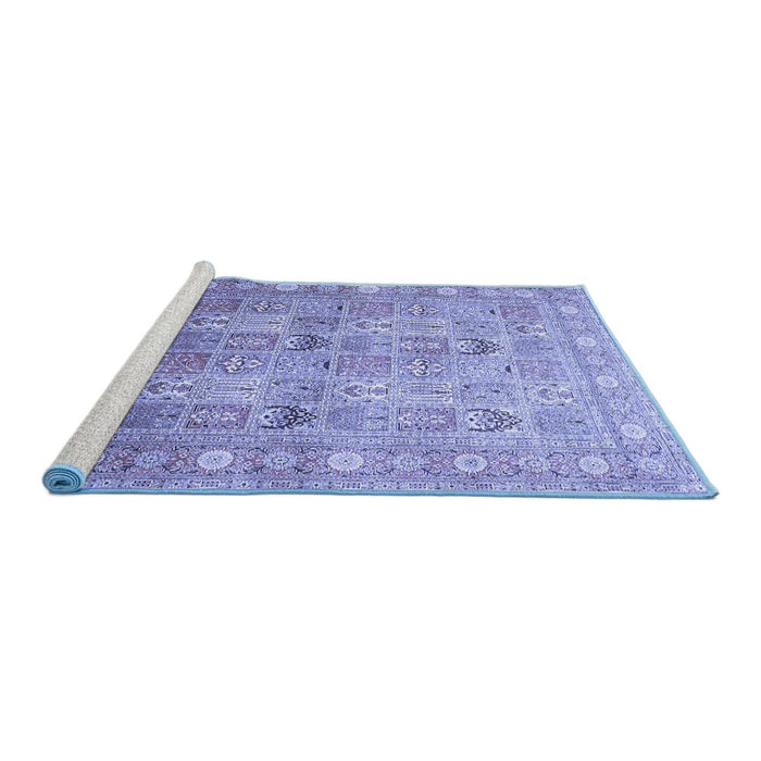 Sideview of Machine Washable Persian Blue Traditional Rug, wshtr91blu