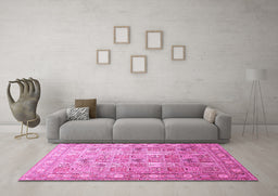 Machine Washable Persian Pink Traditional Rug in a Living Room, wshtr91pnk