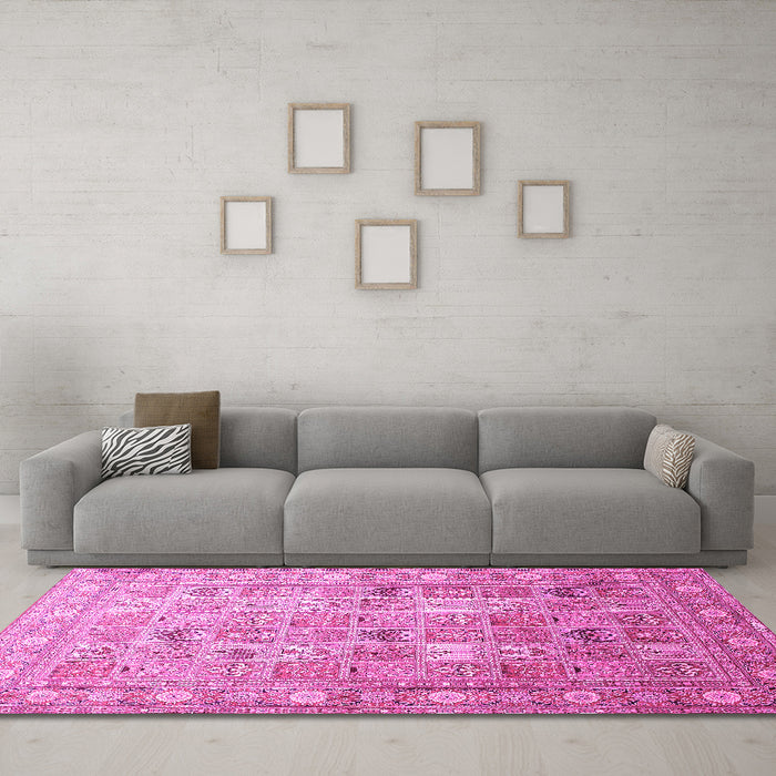 Machine Washable Persian Pink Traditional Rug in a Living Room, wshtr91pnk